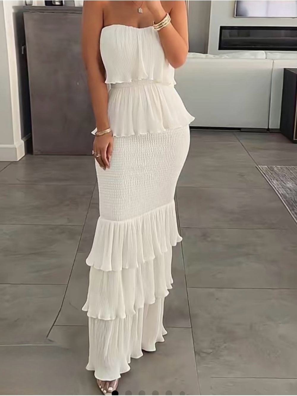 NWT Strapless Ruffled Maxi Dress in White